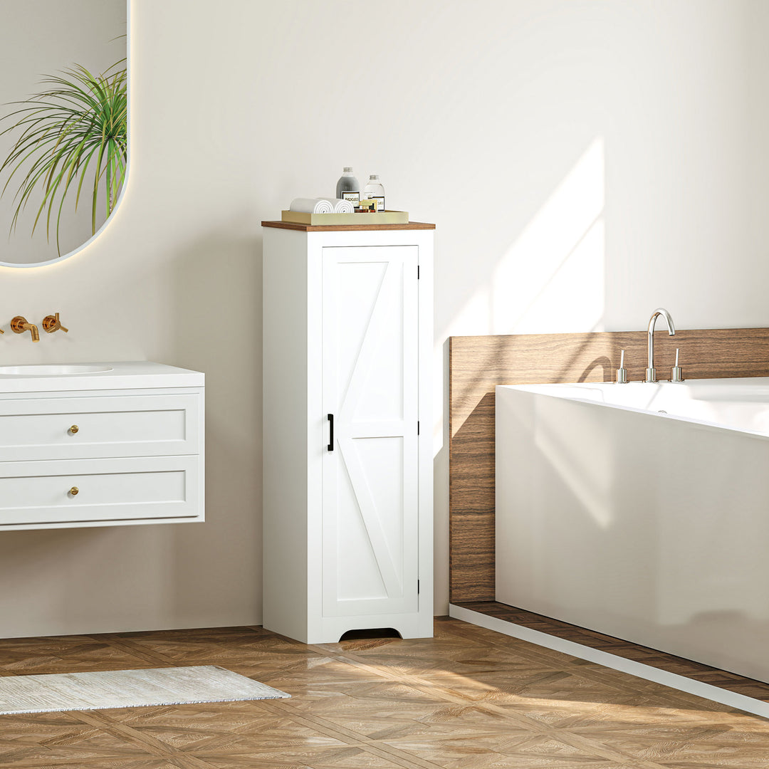 HOMCOM Farmhouse Accent Cabinet with Adjustable Shelf Barn Door Storage Cabinet for Living Room Floor Pantry Cabinet White