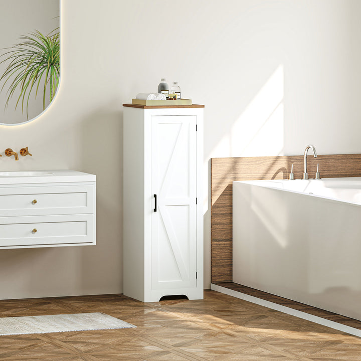 HOMCOM Farmhouse Accent Cabinet with Adjustable Shelf Barn Door Storage Cabinet for Living Room Floor Pantry Cabinet White