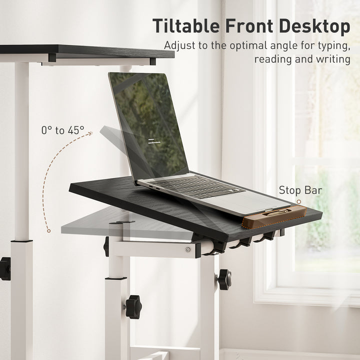 HOMCOM Stand Up Desk, Height & Angle Adjustable Computer Desk with Wheels for Standing or Sitting, Laptop Table, Natural