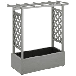 Outsunny Wooden Raised Garden Bed with Trellis, Outdoor Planter Box with Hanging Roof, Drainage Holes and Bed Liner