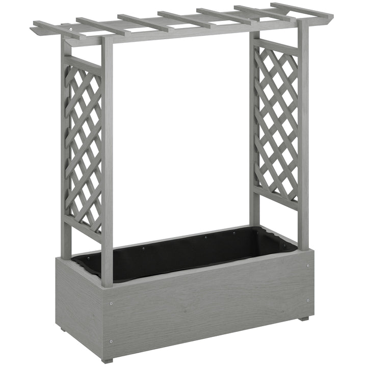 Outsunny Wooden Raised Garden Bed with Trellis, Outdoor Planter Box with Hanging Roof, Drainage Holes and Bed Liner