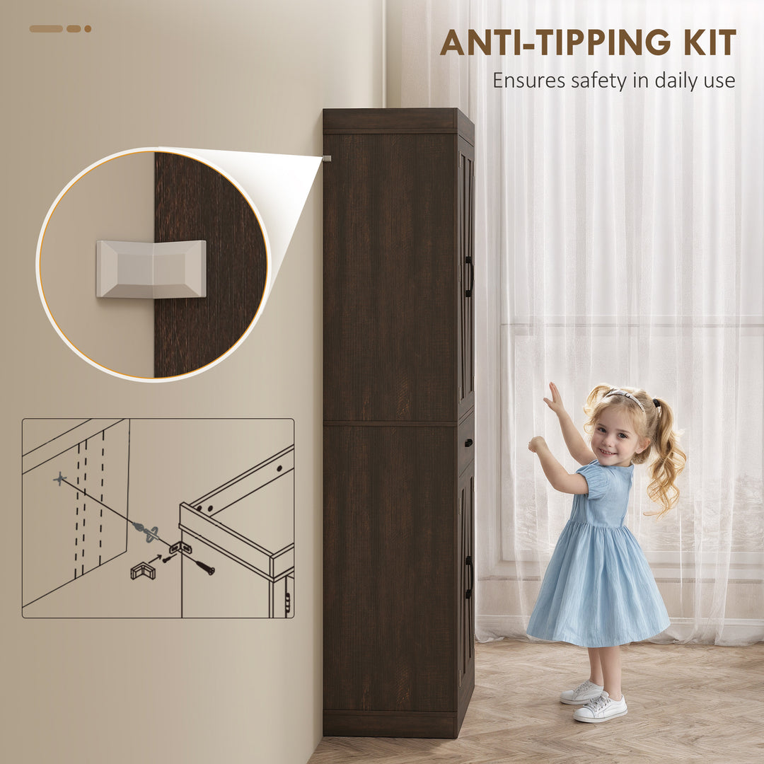 HOMCOM 72" Kitchen Pantry Cabinet, Farmhouse Kitchen Storage Cabinet with 4 Barn Doors, 6 Door Shelves, Drawer, Black