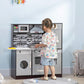 Qaba Wooden Play Kitchen with Lights Sounds, Kids Kitchen Playset with Washing Machine, Water Dispenser, Microwave, Range Hood, Refrigerator, Utensils, Gift for 3-6 Years Old