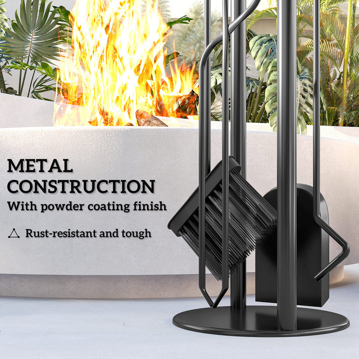 Outsunny Fireplace Tools Set, 5 Pieces Fireside Accessories with Brush, Shovel, Poker, A Pair of Tongs, Stand, Black