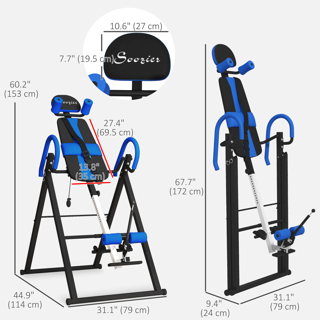 Soozier Folding Inversion Table, 20°/40°/60° Adjustable, with Safety Belt and Waist Pad for Back Pain Relief
