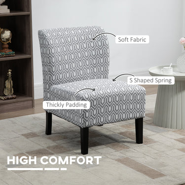 HOMCOM Armless Accent Chair for Bedroom, Upholstered Slipper Side Chair for Living Room with Wood Legs, Grey