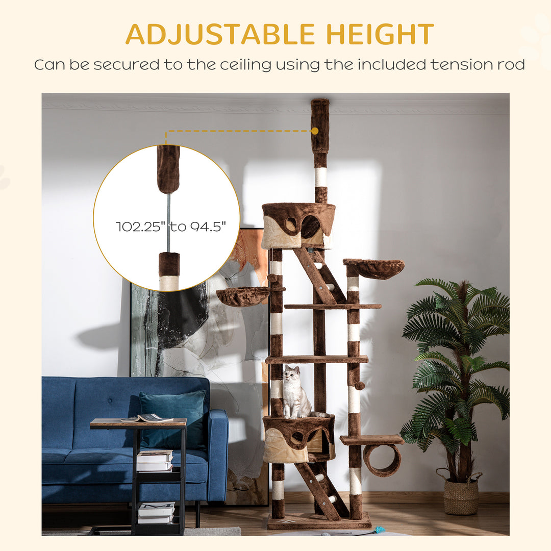 PawHut 94"-102" Huge Cat Tree Ceiling High Cat Condo Scratching Post Activity Center Multi-Level Play House