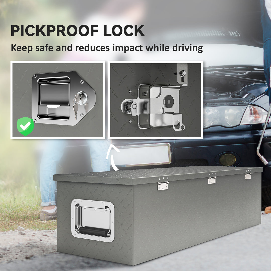 HOMCOM 39" x 13" x 10" Truck Tool Box Heavy Duty Aluminum Trailer Tongue Box with Lock and Keys for Pick Up Truck RV Trailer