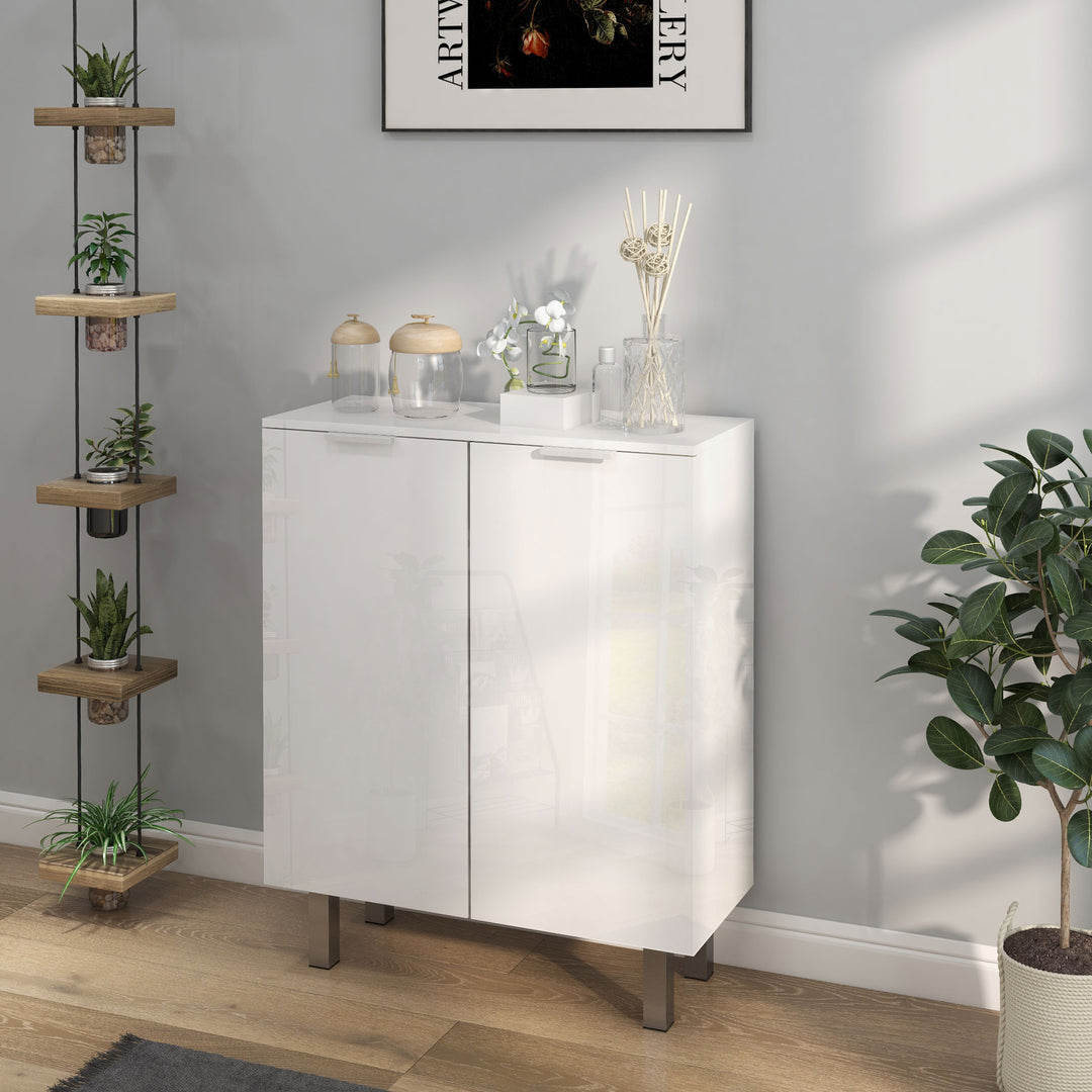 HOMCOM Shoe Cabinet, Shoe Storage Cabinet with Soft-Close Hinges and Adjustable Shelves, Holds 15-20 Pairs, High Gloss White