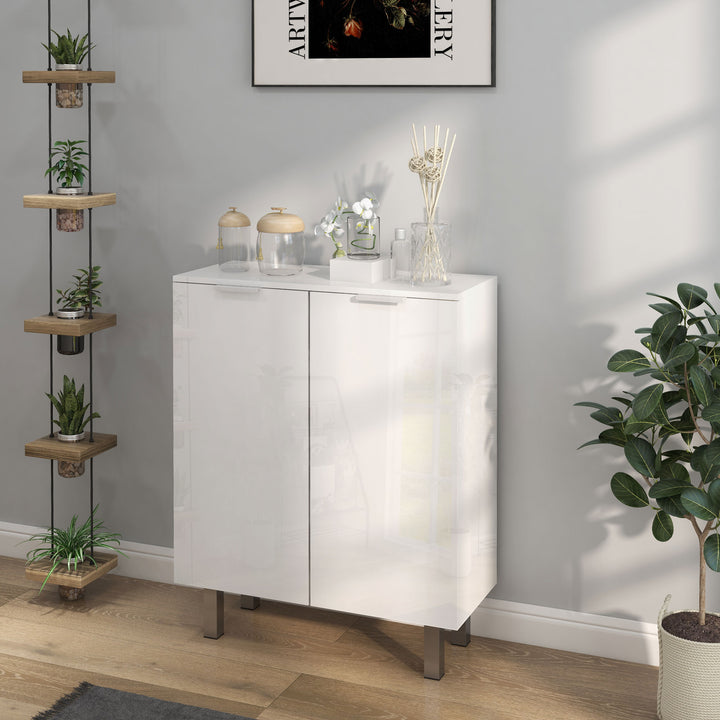 HOMCOM Shoe Cabinet, Shoe Storage Cabinet with Soft-Close Hinges and Adjustable Shelves, Holds 15-20 Pairs, High Gloss White