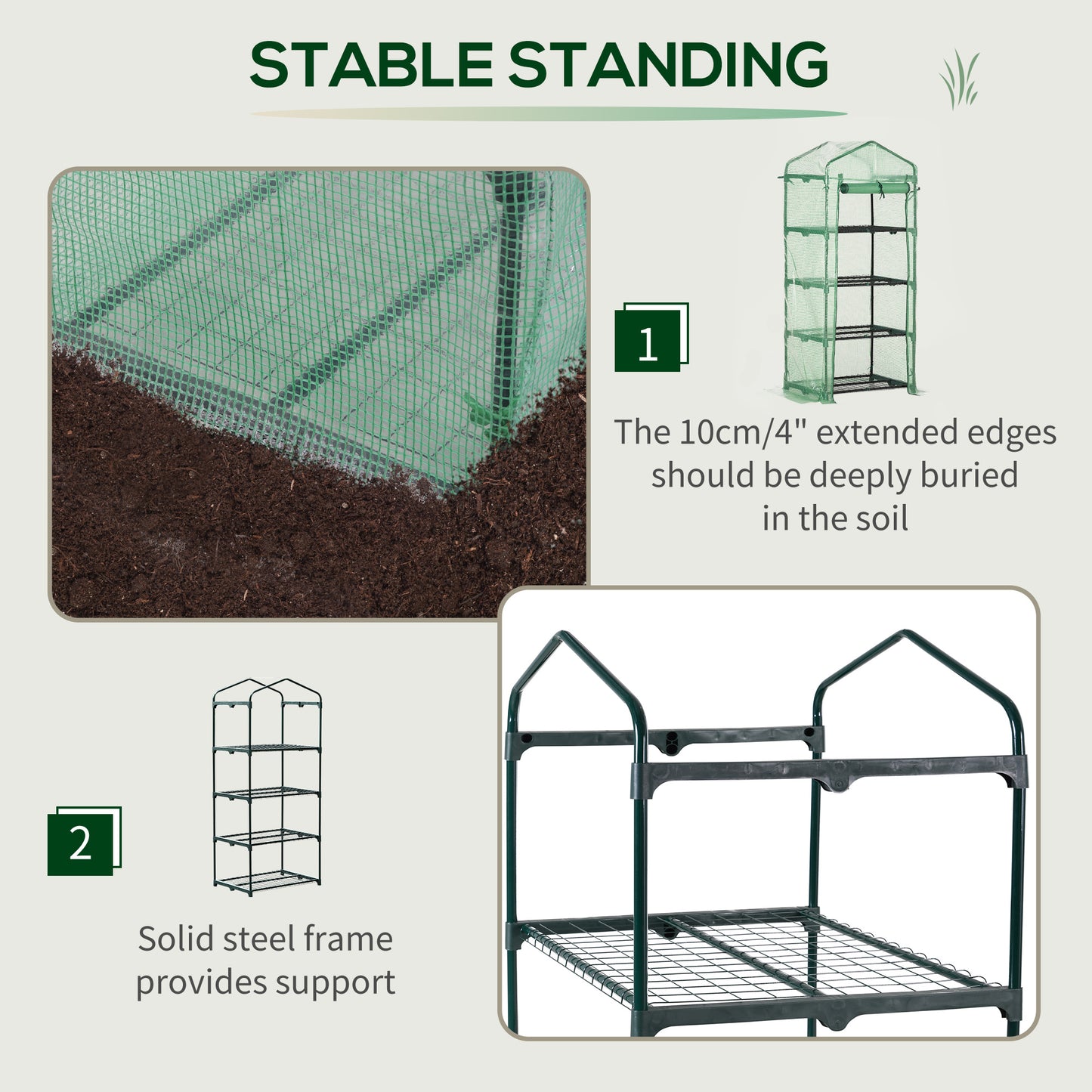 Outsunny Portable Greenhouse, Outdoor Hot House Plant Flower Greenhouse with 4 Tier Shelves, Steel Frame, PE Cover, Dark Green