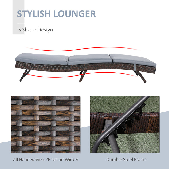 Outsunny Wicker Patio Lounger, Outdoor S Shape Recliners Lounge Chair w/ 5-Level Adjustable Backrest, Soft Padded Cushion for Outdoor Use, Cream White