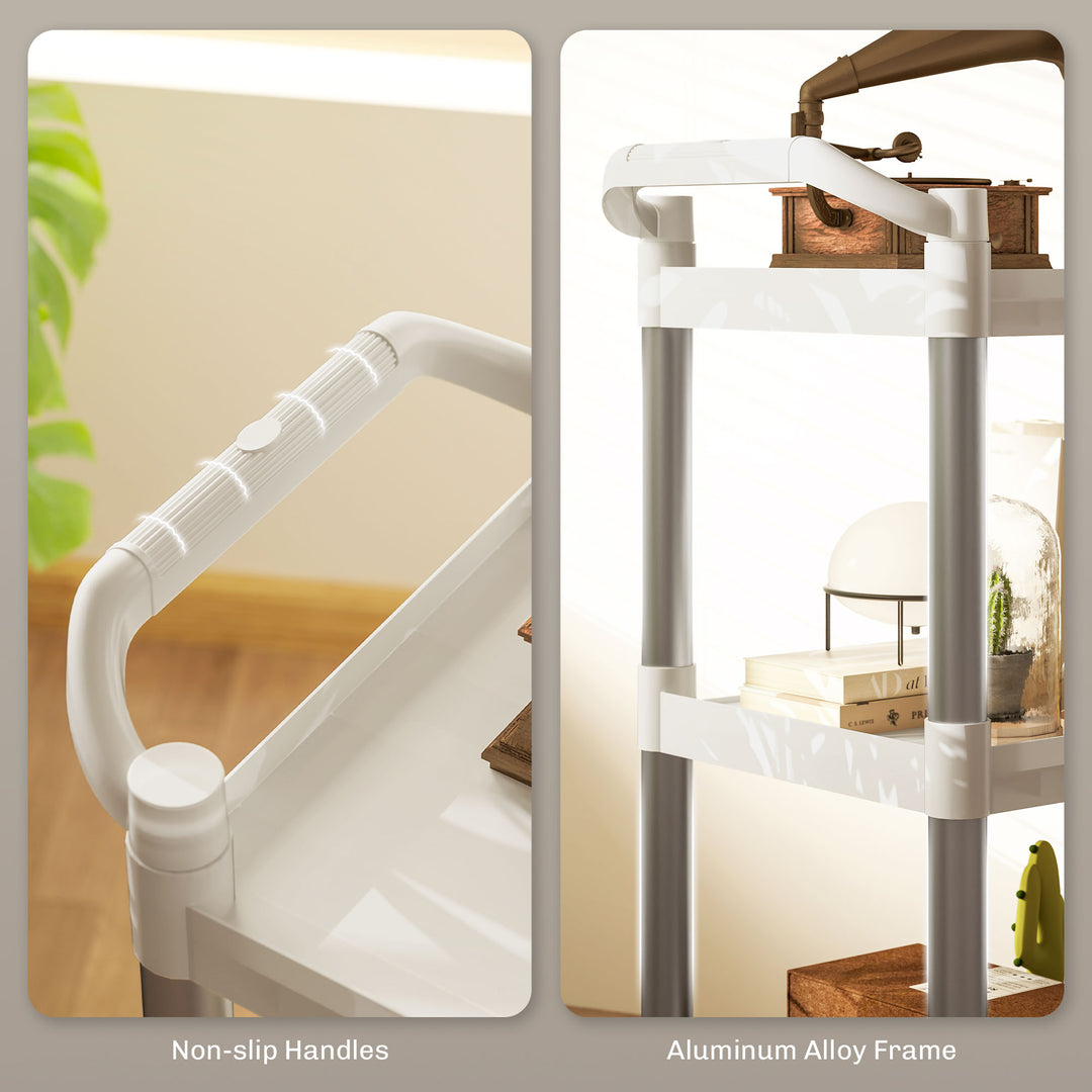 HOMCOM 3-Tier Utility Cart Large Rolling Storage Trolley with 3 Shelves Metal Clean Service Cart, Restaurant, Hotel, Livingroom, Silver and Grey