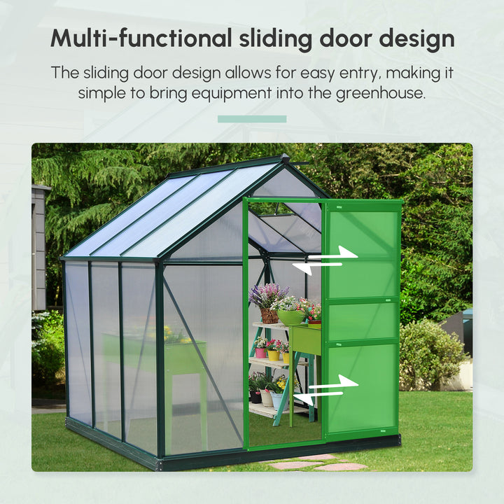 Outsunny 6.2' x 6.3' x 6.6' Clear Polycarbonate Greenhouse, Large Walk-In Green House Garden, Plants Grow, Galvanized Sheet  Frame w/ Slide Door