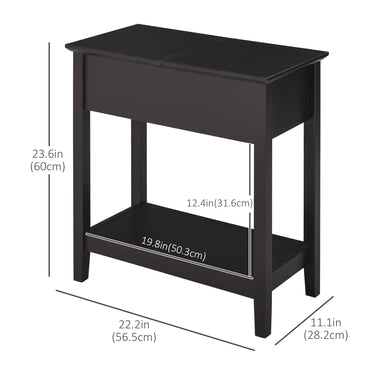 HOMCOM End Side Table in Flip Top Design with Cabinet and Bottom Shelf, Storage Furniture Decoration for Bedroom Living Room Office, Dark Coffee