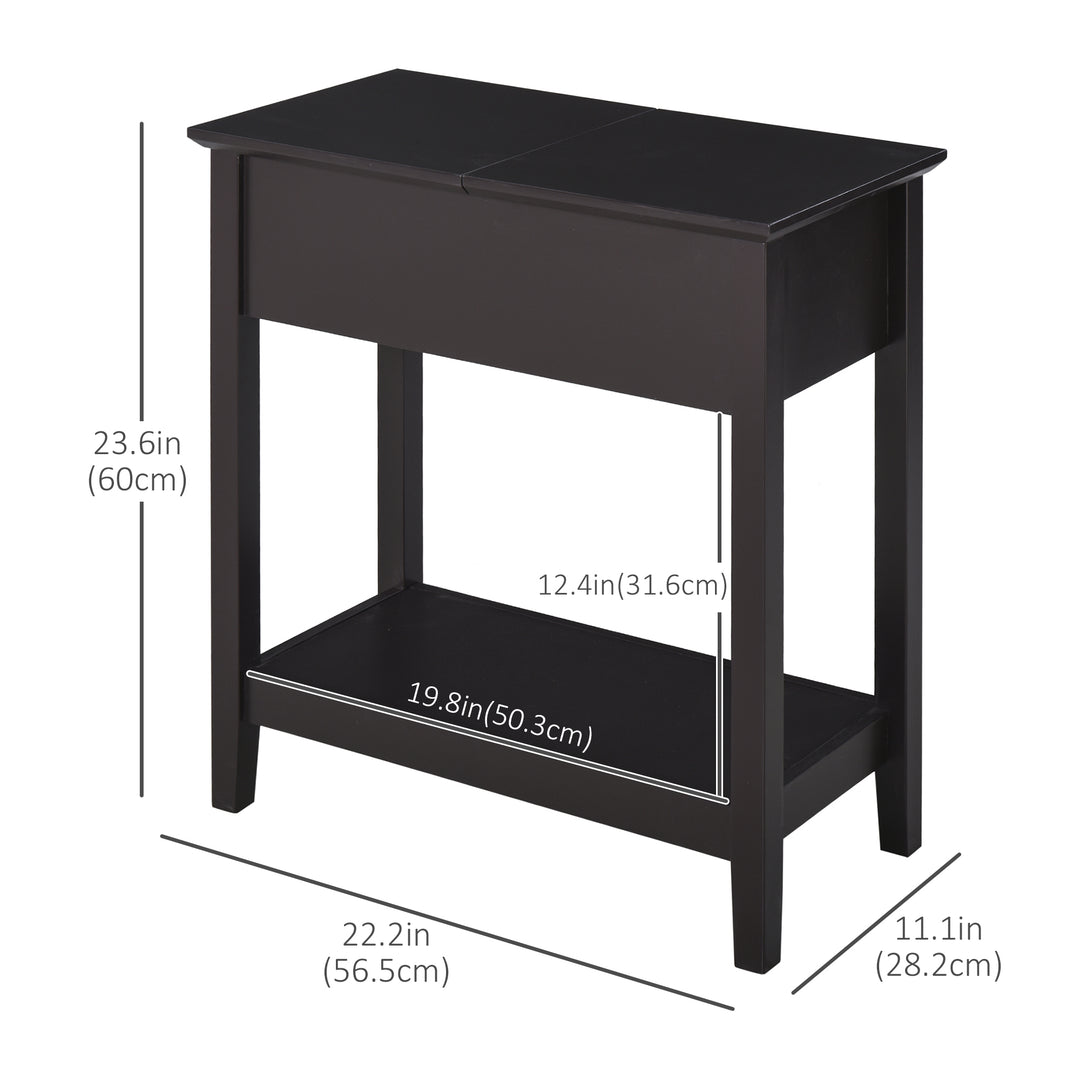 HOMCOM End Side Table in Flip Top Design with Cabinet and Bottom Shelf, Storage Furniture Decoration for Bedroom Living Room Office, Dark Coffee