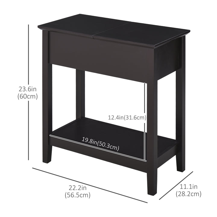 HOMCOM End Side Table in Flip Top Design with Cabinet and Bottom Shelf, Storage Furniture Decoration for Bedroom Living Room Office, Dark Coffee