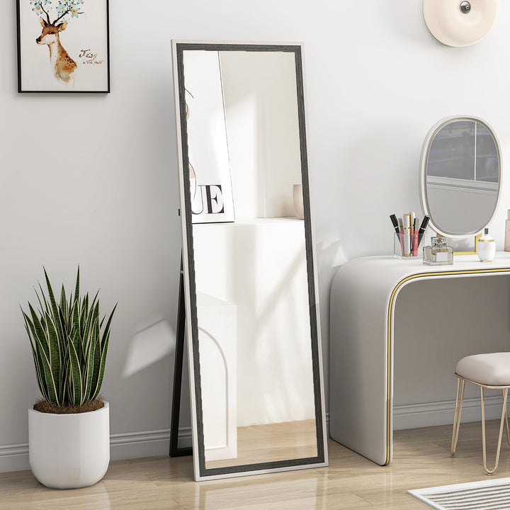 HOMCOM Floor Standing Mirror, Full Length Mirror, Free Standing, Leaning or Wall Mirror with Frame for Bedroom, Dark Wood Grain