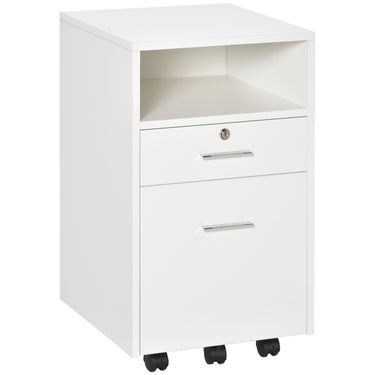 Vinsetto 2 Drawer Filing Cabinet with Lock, Vertical File Cabinet with Wheels, Mobile Office Cabinet for A4, Letter Size, White