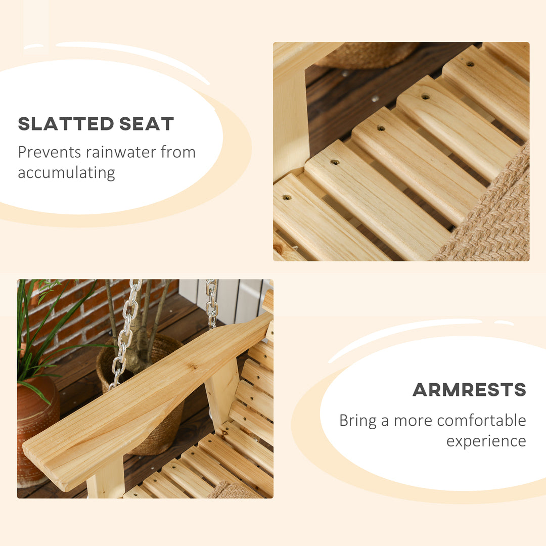 Outsunny 2-Seater Porch Swing, Patio Swing Bench with Adjustable Hanging Chains for Deck, Patio, Garden, Backyard, Natural Wood