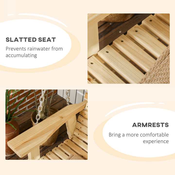 Outsunny 2-Seater Porch Swing, Patio Swing Bench with Adjustable Hanging Chains for Deck, Patio, Garden, Backyard, Natural Wood