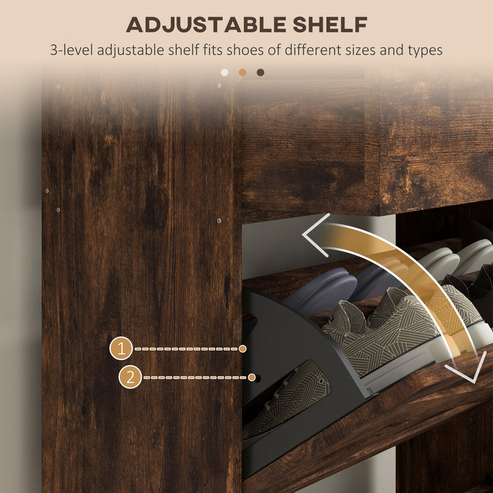 HOMCOM Slim Shoe Storage with 2 Flip Drawers and Adjustable Shelves Shoe Cabinet Organizer for 12 Pair, Rustic Brown