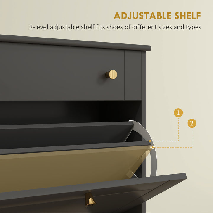 HOMCOM Slim Shoe Storage with 2 Flip Drawers and Adjustable Shelves Shoe Cabinet Organizer for 8 Pair,  White