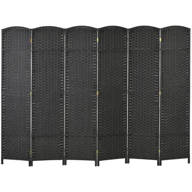 HOMCOM 5.6 Ft Tall Folding Room Divider, 6-panel Portable Privacy Screen, Hand-Woven Partition Wall Divider, Black