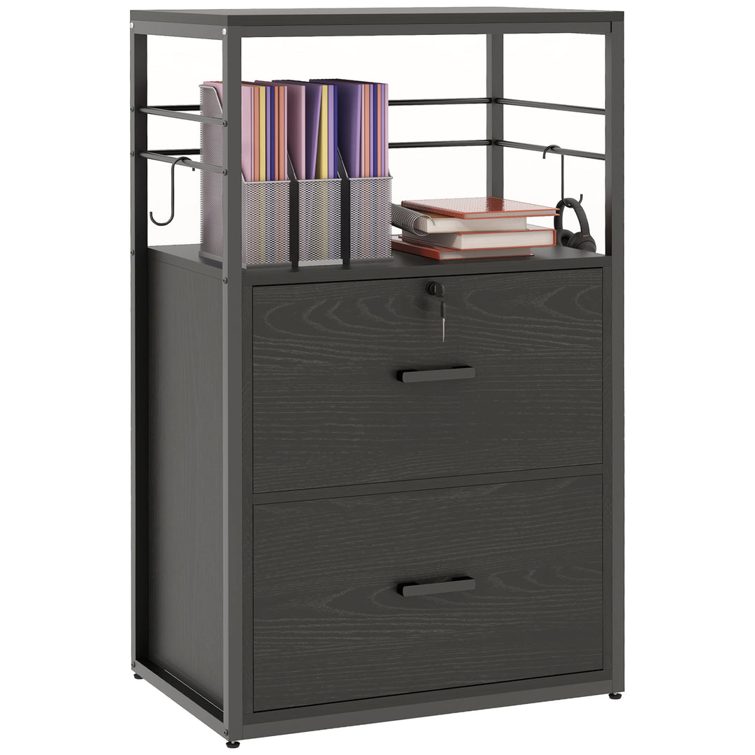 Vinsetto Lockable Filing Cabinet, 2 Drawer File Cabinet with Adjustable Hanging Bar for Letter, A4 and Legal Size, Black