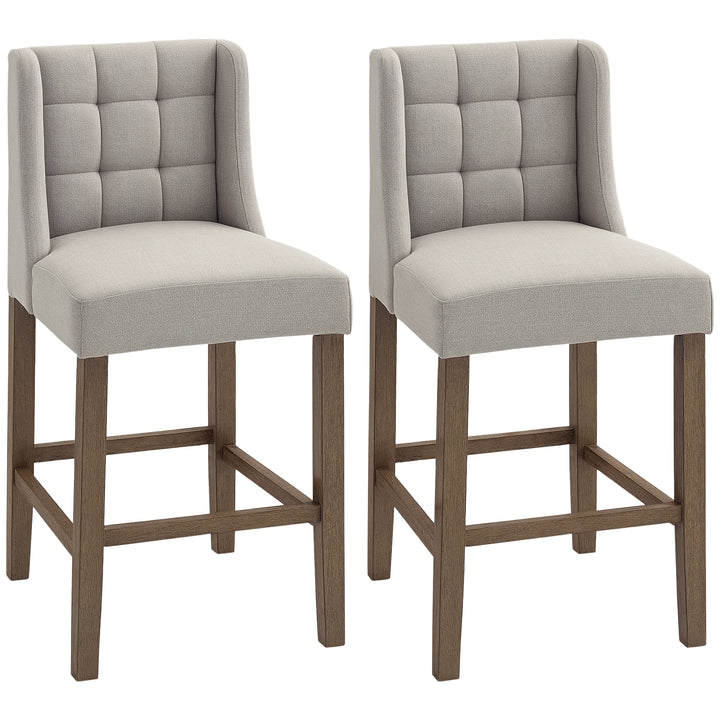 HOMCOM Modern Counter Bar Stools Tufted Upholstered Counter Chairs Set of 2 for Kitchen, Beige