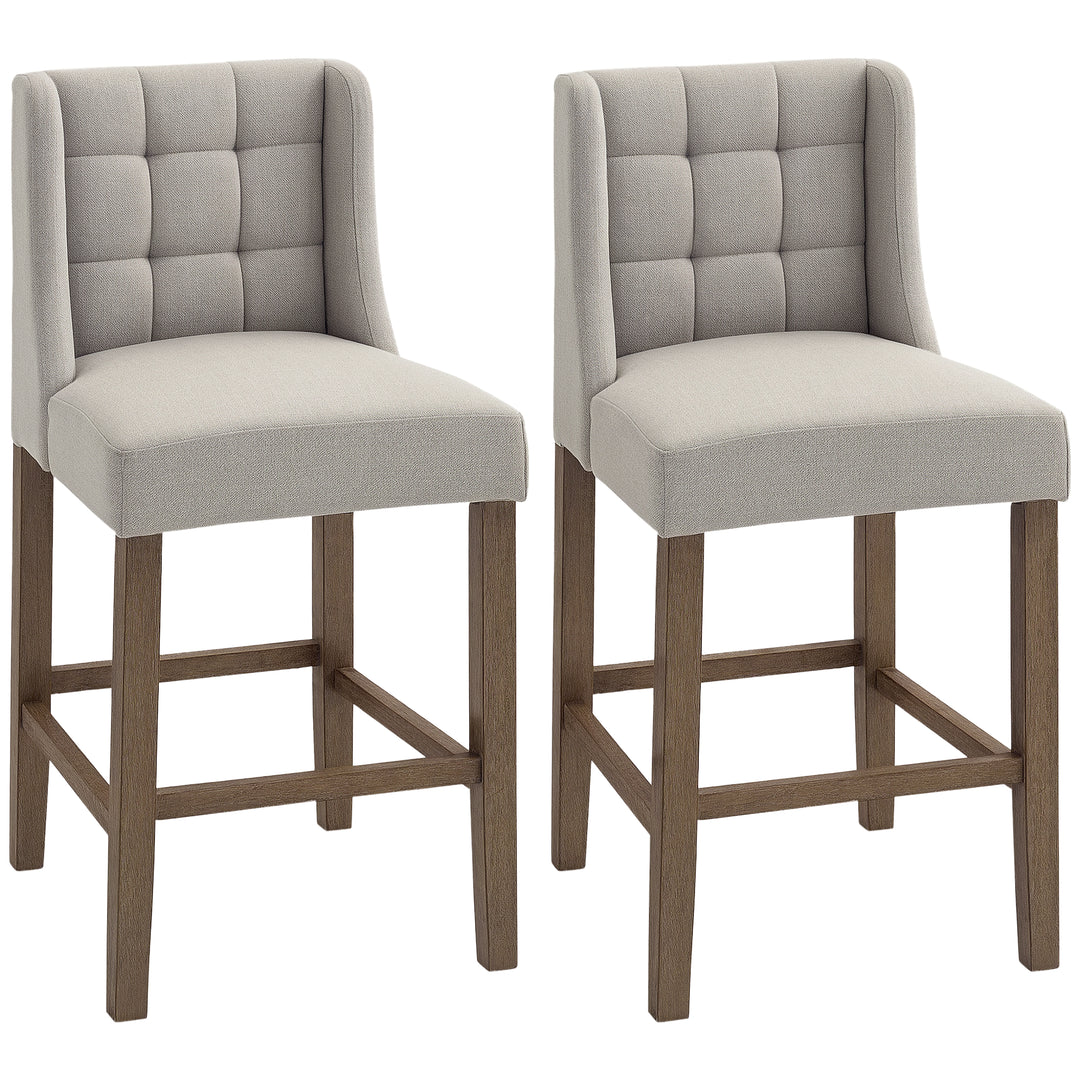HOMCOM Modern Counter Bar Stools Tufted Upholstered Counter Chairs Set of 2 for Kitchen, Beige