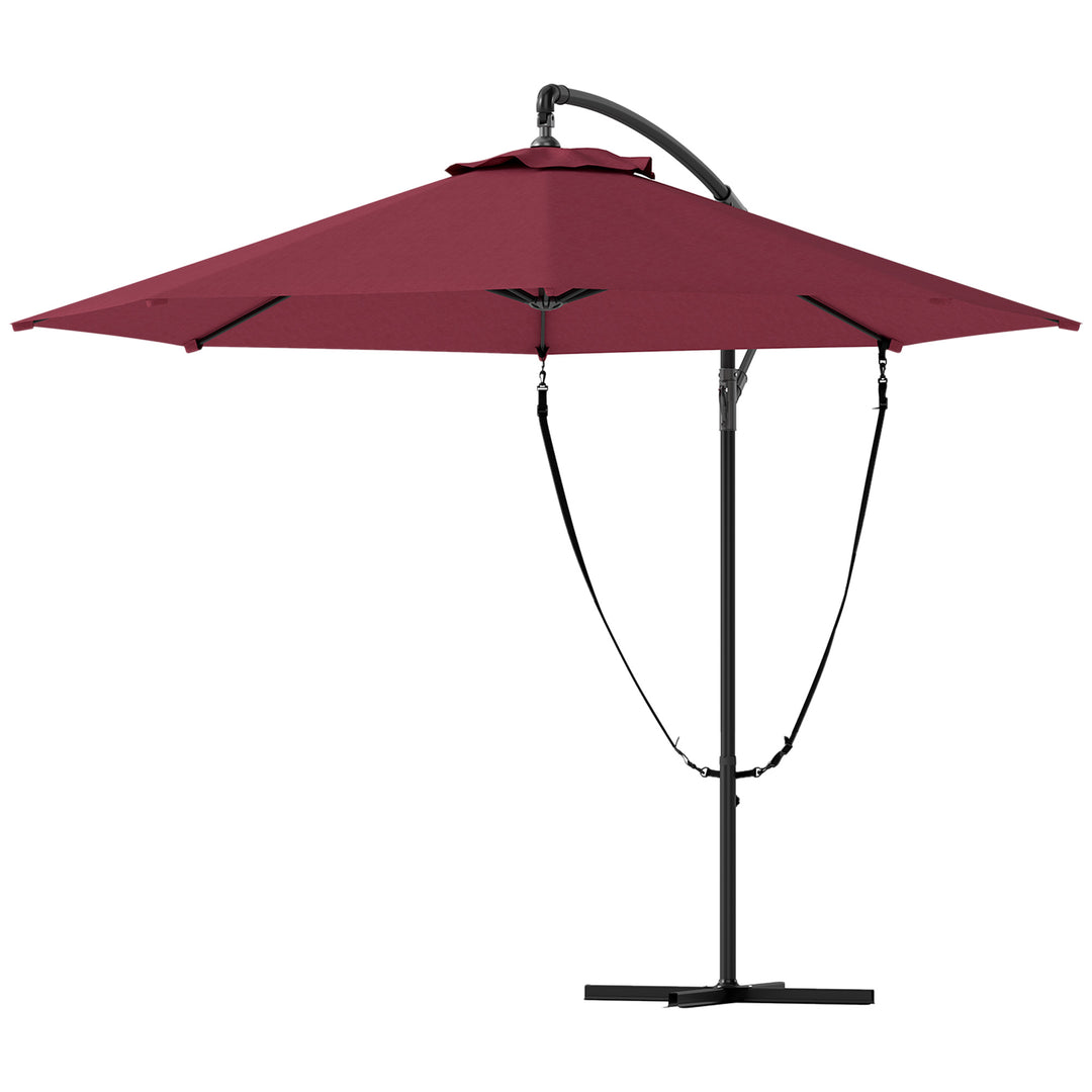 Outsunny 9.5' Cantilever Umbrella with Wind Protection Strap and Cover, Hanging Umbrella with Crank and Cross Base, UPF 50+, Grey