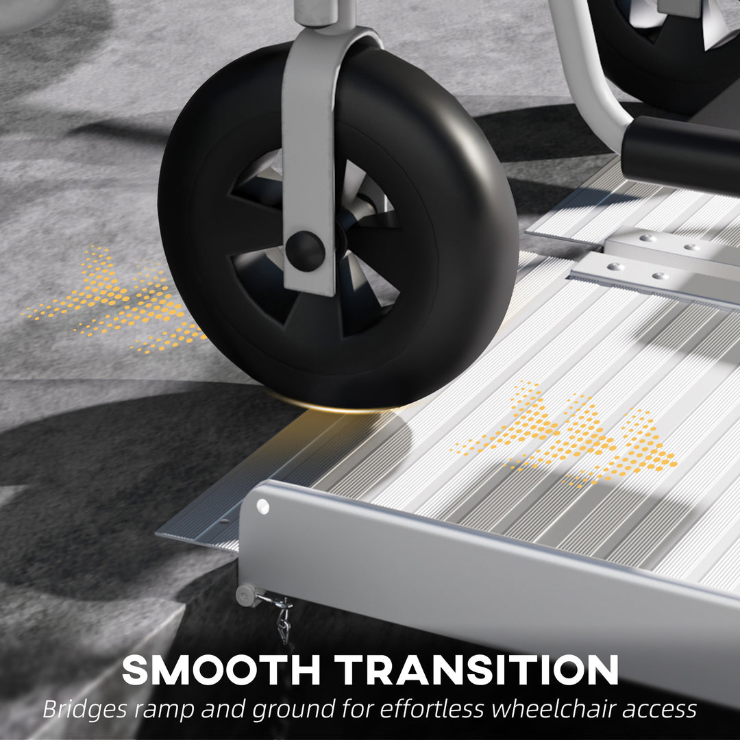 HOMCOM 8' Foldable Handicap Ramp for Home, Steps, Doorways, Aluminum Portable Wheelchair Ramp, Textured Threshold Ramp, Silver