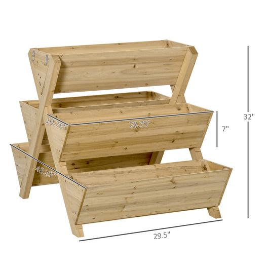 Outsunny Raised Garden Bed Wood, Freestanding Planter Stand with 5 Planting Boxes and 4 Hooks, Good for Herbs, Flowers, or Vegetables in Patio Balcony Indoor Outdoor