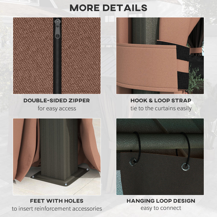 Outsunny 10' x 12' Outdoor Hardtop Gazebo with Galvanized Canopy & Netting Sidewalls for Lawn, Backyard, Dark Brown