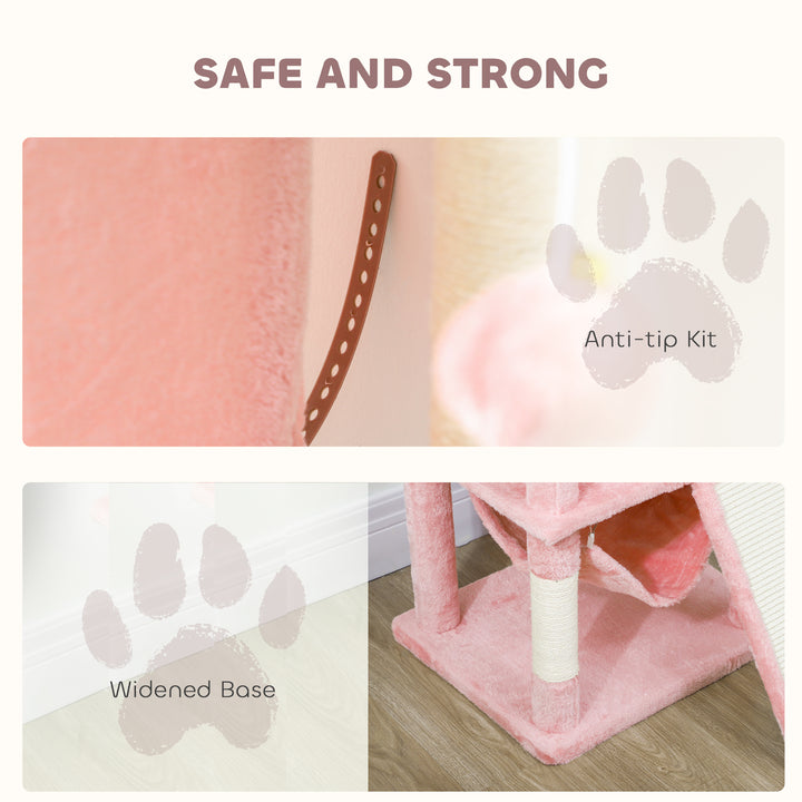 PawHut Cat Tree, 70" Multi-Level Cat Tower with 2 Condos, 2 Perches, Hammock, Toy Balls, Scratching Posts and Board, Green