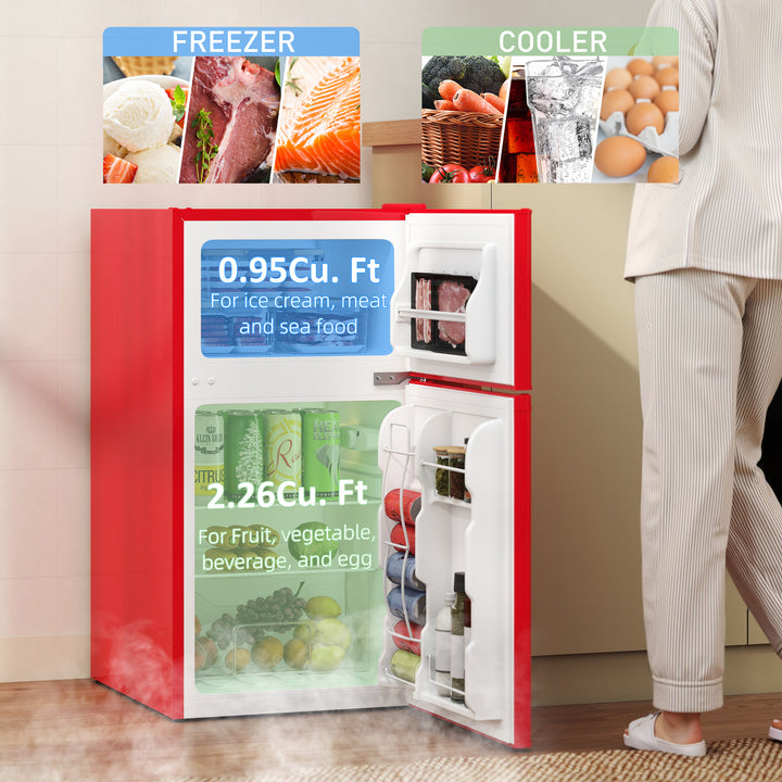 HOMCOM 3.2 Cu Ft Compact Refrigerator, Mini Fridge with Freezer, Adjustable Shelves and Reversible Doors for Bedroom, White