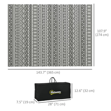 Outsunny Reversible Outdoor Rug Waterproof Plastic Straw RV Rug with Carry Bag, 9' x 12', Grey and Cream White Boho