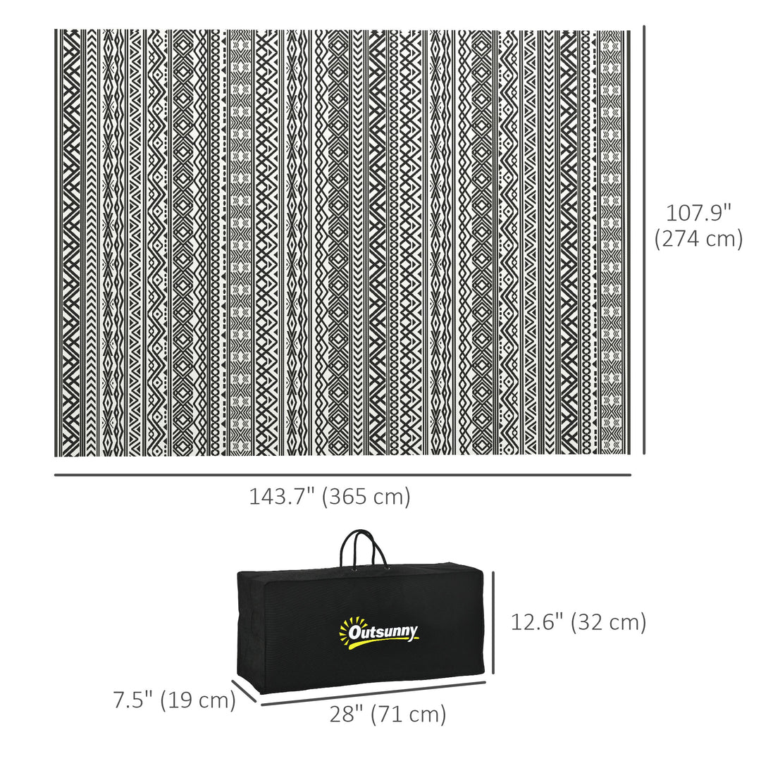 Outsunny Reversible Outdoor Rug Waterproof Plastic Straw RV Rug with Carry Bag, 9' x 12', Grey and Cream White Boho