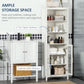 kleankin Tall Bathroom Storage Cabinet with 3 Tier Shelf, Bookcase with Glass Doors, Freestanding Linen Tower with Adjustable Shelves, Antique White