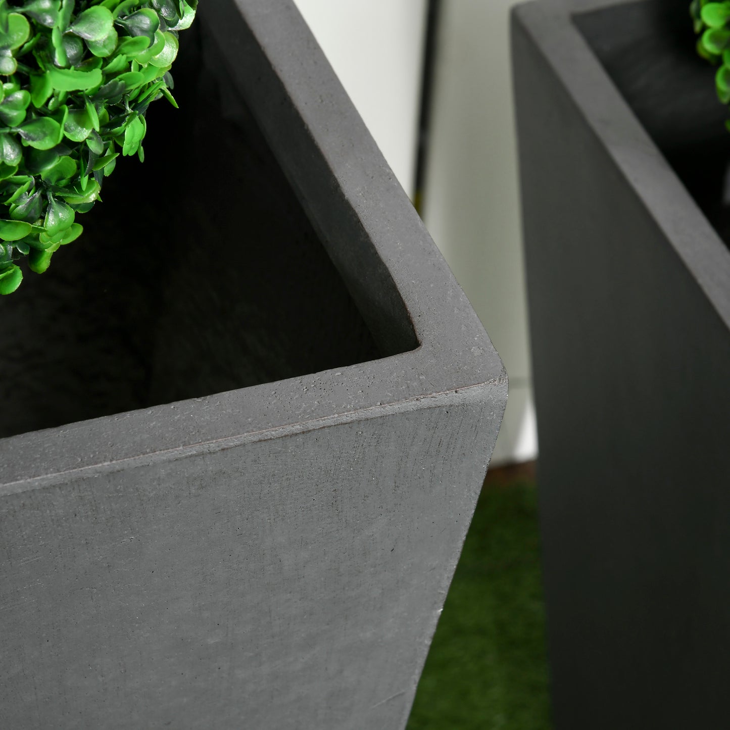 Outsunny Set of 2 Tall Planters with Drainage Holes, 22" / 18" Outdoor Flower Pots for Patio, Yard, Garden, Grey