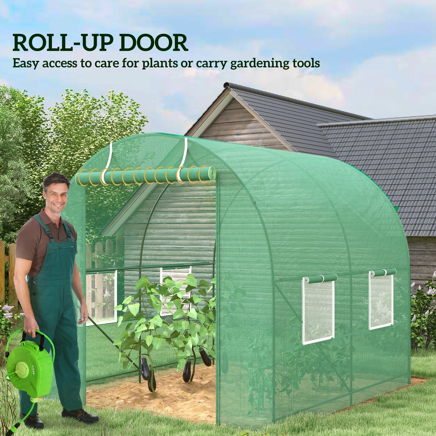 Outsunny 8'x6.6'x6.6' Heavy Duty Walk-in Greenhouse Garden Tunnel Hot House Outdoor Flower Vegetable Growth Warm House Roll Up Door, Windows, Steel