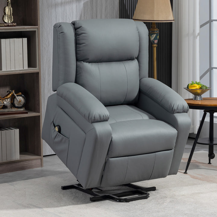 HOMCOM Lift Chair for Seniors, PU Leather Upholstered Electric Recliner Chair with Remote, Side Pockets, Quick Assembly, Grey