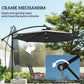 Outsunny 8.8FT Cantilever Patio Umbrella with Solar Powered LED Lights, Crank Handle, Cross Base for Outdoor Sun Shade, Grey
