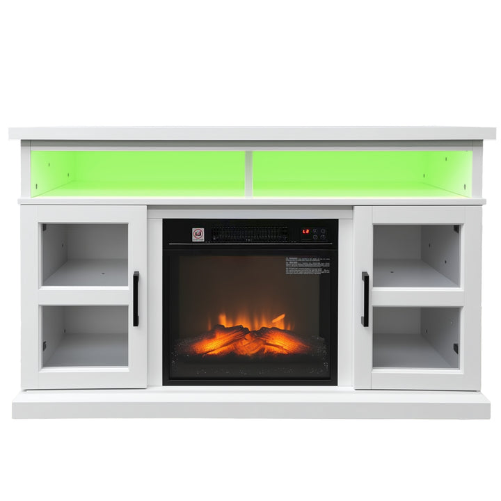 HOMCOM 48" Fireplace TV Stand for TVs Up to 55 Inches, Media Entertainment Center with 3D Flame, Adjustable Shelves, White