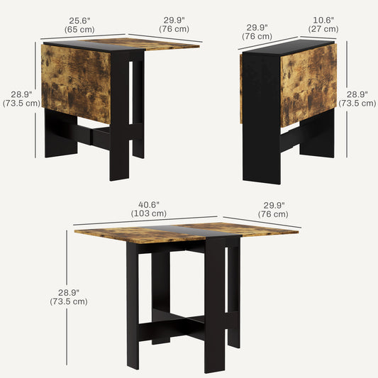 HOMCOM Drop Leaf Dining Table Wood Folding Table Multi-Use Side Table Dining Desk Space Saving Table, Rustic Brown and Black