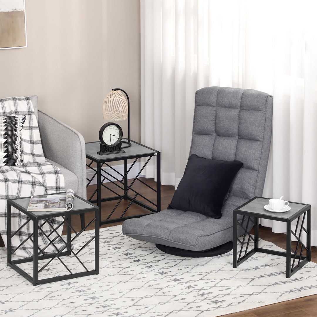 HOMCOM Nest of Tables Set of 3, Square Coffee Table Set with Metal Frame for Living Room, Bedroom, Grey