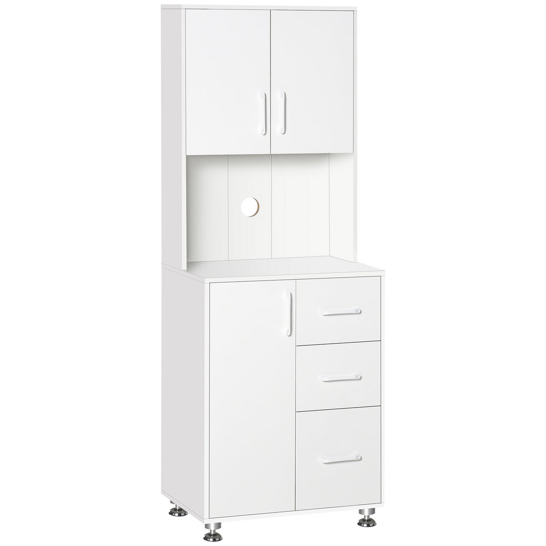 HOMCOM Modern Kitchen Cupboard with Storage Cabinet Hutch, 2 Cabinets, 3 Drawers and Open Countertop, White