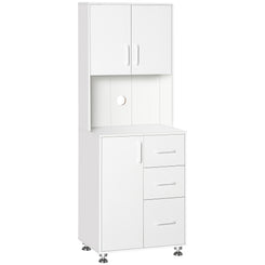 HOMCOM Modern Kitchen Cupboard with Storage Cabinet Hutch, 2 Cabinets, 3 Drawers and Open Countertop, White