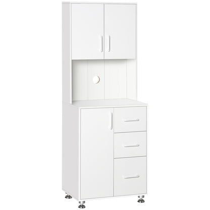 HOMCOM Modern Kitchen Cupboard with Storage Cabinet Hutch, 2 Cabinets, 3 Drawers and Open Countertop, White